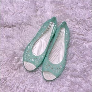 Crocs Flats Peep Toe Jelly Shoes Mint